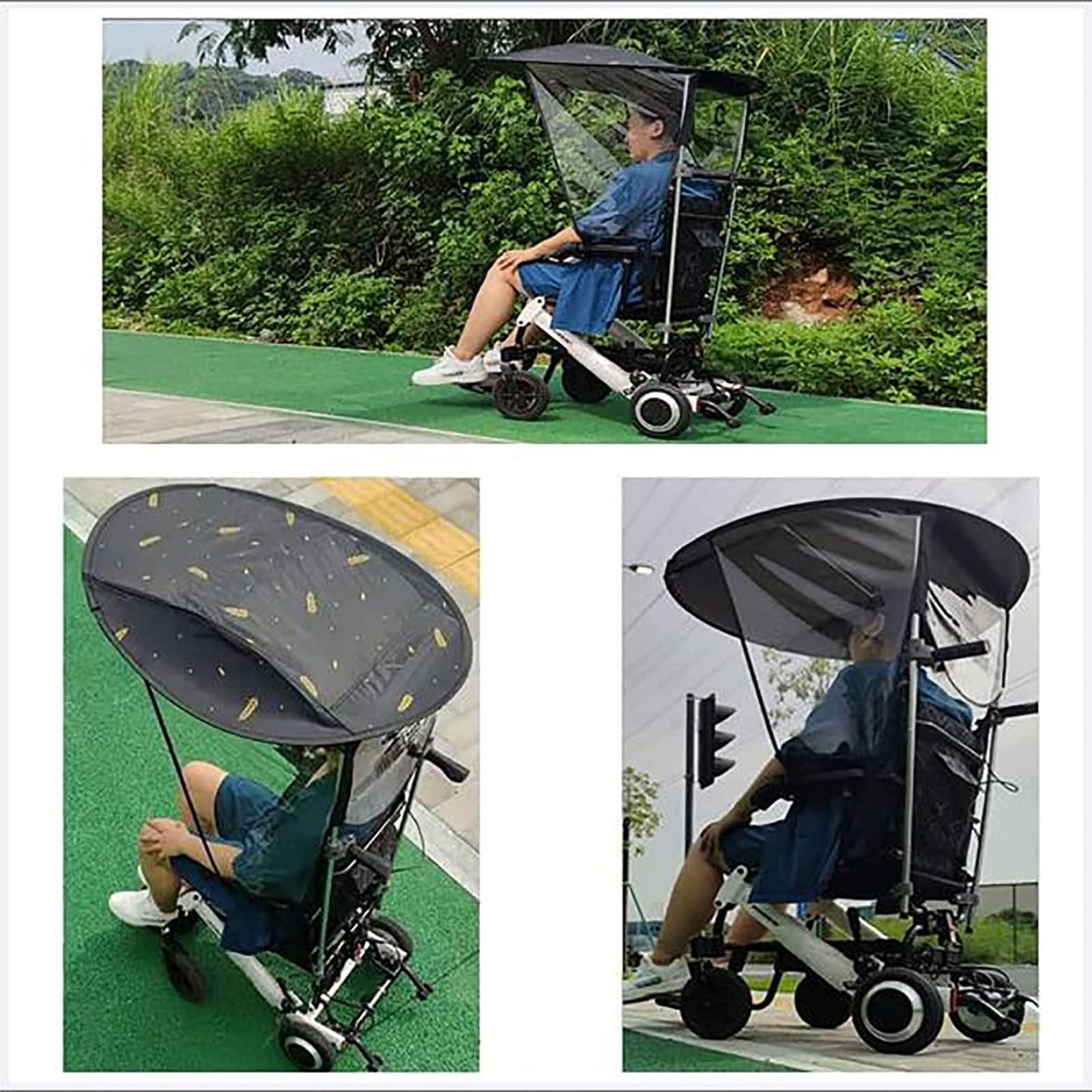 HFGN HFGN Universal Electric Wheelchair Umbrella Canopy Awning, Adjustable Outdoor Umbrella Holder Sun Shade Rain Cover, Black, Polyester, Nylon, Water-Resistant, For Most Wheelchairs