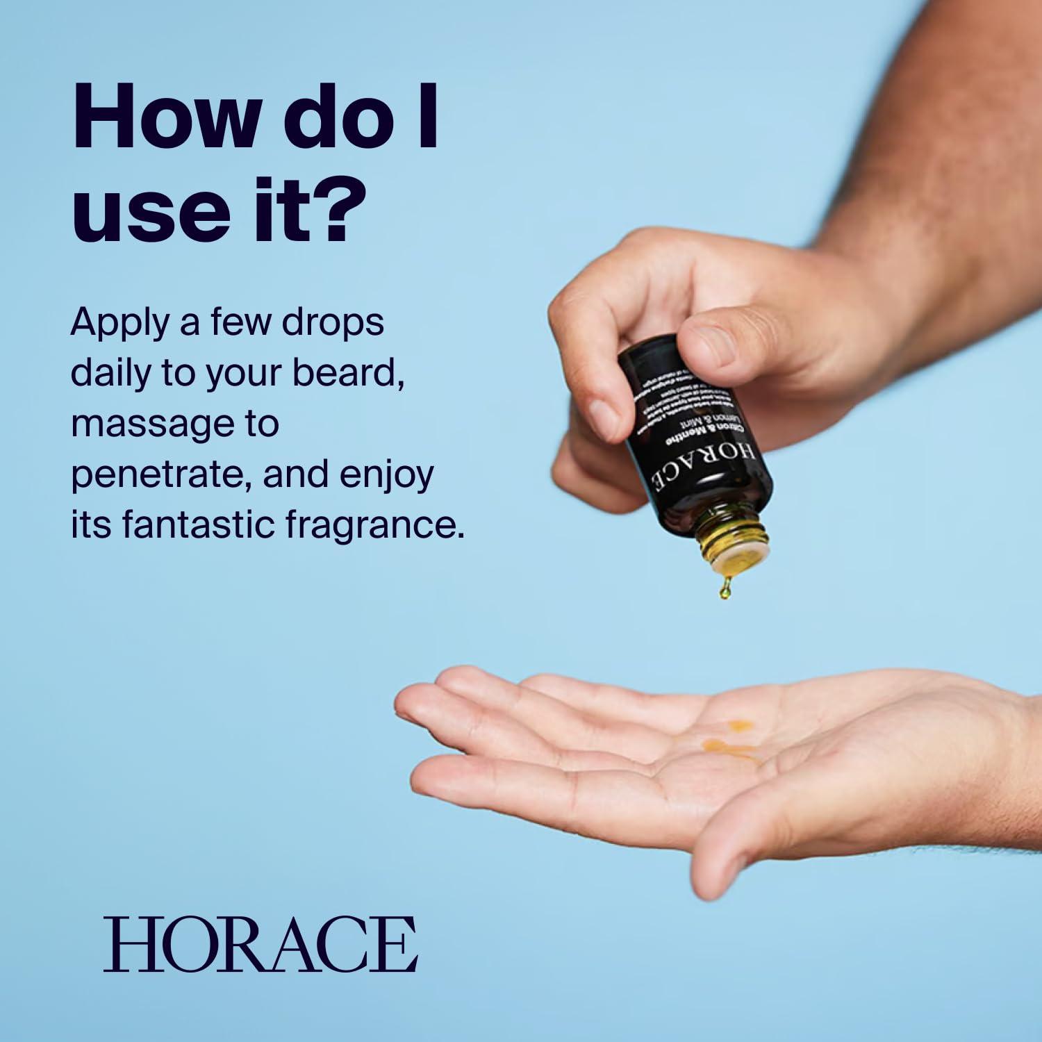 Horace HORACE Lemon & Mint Beard Oil for Men - Conditioner with Argan Oil - Gentle Beard Care for All Skin Types - Citrus, Aromatic Scent, 30 ml