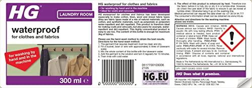 HG HG Waterproof for Cotton, Linen, Wool and Mixed Fabric Types, Clothing & Accessories Water Proofing Formula, for Machine or Hand Washing, Effective & Easy to Use 300ml (177030106)