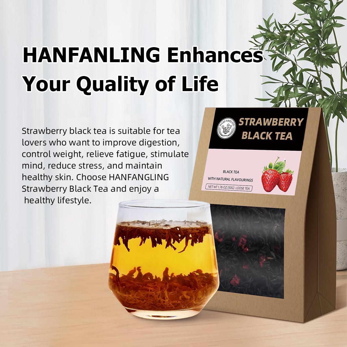 HANFANGLING HANFANGLING Strawberry Black Tea, 2PCS, 100% Natural Loose Leaf, Promote Metabolism, Maintain Healthy Skin, Blend Of Strawberry Fruit Flavor And Black Tea Aroma