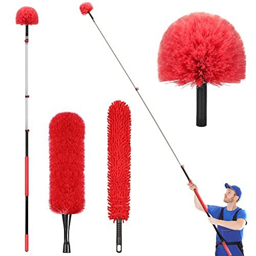 HIWARE 20 Foot High Reach Dusting Kit with 5-12 Foot Extension Pole // High Ceiling Duster with Telescopic Pole // Cobweb Microfiber Duster // Outdoor & Indoor Extendable Duster Cleaning Kit