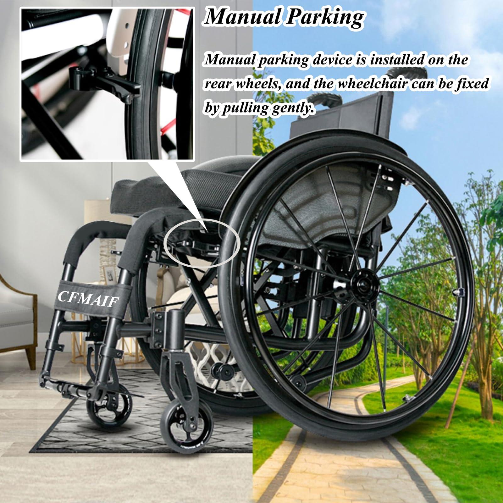 CFMAIF CFMAIF Foldable Wheelchair for Adults, Travel Scooter Lightweight, Self-propelled Manual Chair with Anti-Tipper, Quick Release Rear Wheels(Seat Width 36cm/14.1",Blue)