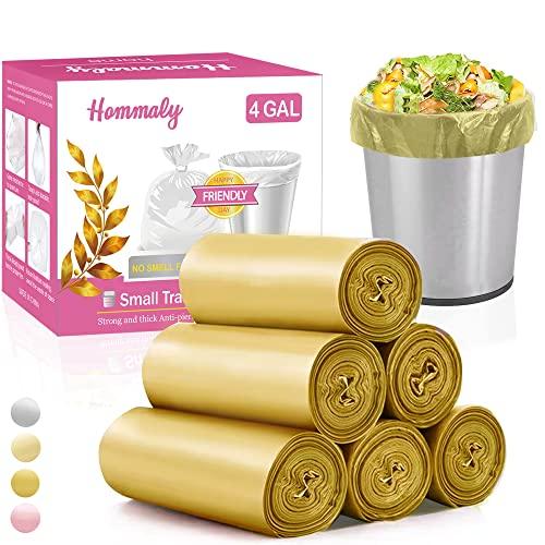 HOMMALY 4 Gallon 180pcs Small Gold Trash Bags Strong Golden Garbage Bags, Bathroom Trash Can Bin Liners, Gold Plastic Bags for Home Office, Waste Basket Liner, Fit 12-15 Liter, 3,3.5,4,4.5 GalGolden 180