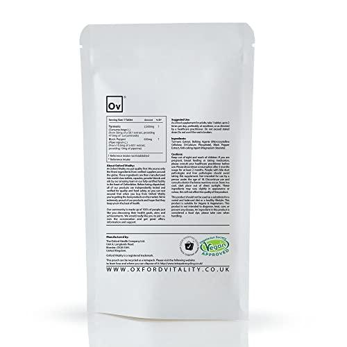 Ov OXFORD VITALITY Turmeric 2,500mg & Black Pepper 630mg Tablets | High Strength | 95% Curcuminoids | 10mg Piperine | for Inflammation Digestive Health & Joint Support |UK Made |Oxford Vitality