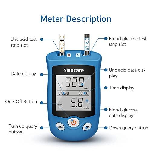 sinocare sinocare 2-in-1 Uric Acid & Blood Glucose Test Kit, Safe AQ UG Multifunctional Monitor for Blood Sugar & Gout Test, w/Test Strips x 100 & Lancing Devices x 100, for Diabetics & Gout - in mmol/L
