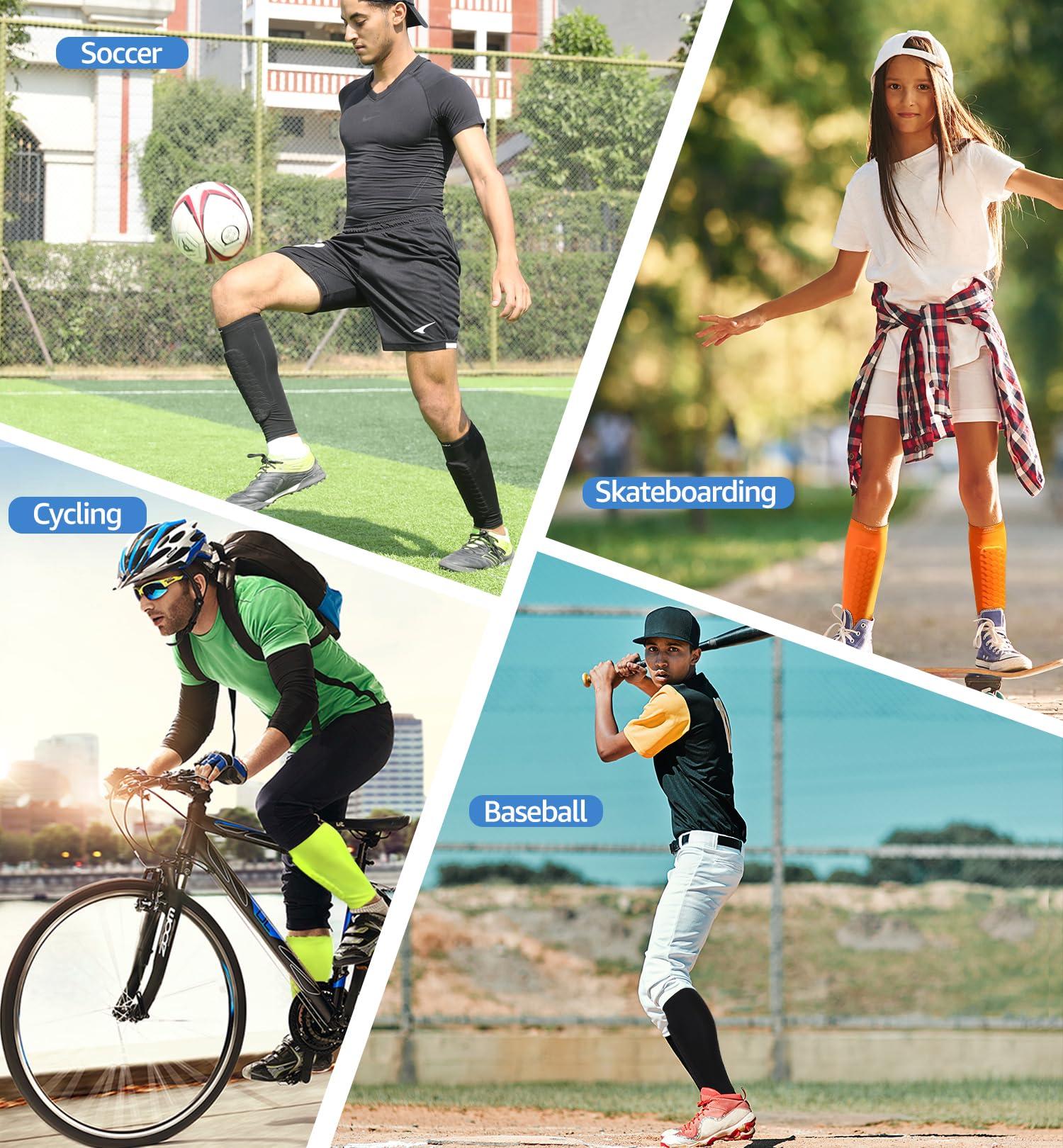 HiRui HiRui Soccer Shin Guards Shin Pads for Kids Youth Adult, Calf Compression Sleeve with Honeycomb Pads, Support for Shin Splint Baseball Boxing Kickboxing MTB, Lightweight(1PAIR)(Orange, L)