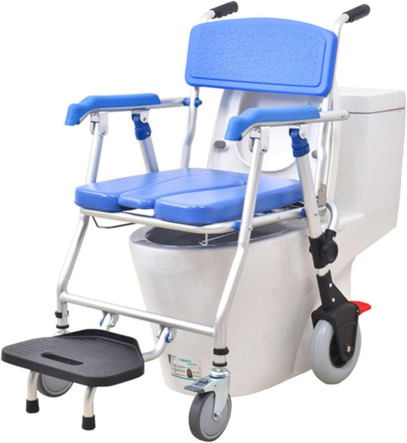 DaoGeSir Rolling Shower Chair with Wheels, Waterproof Wheelchair, Rolling Commode Chair Bedside Commode with Padded Arms, Back and Seat Shower Bath Aid Chair for Elder, Disabled People