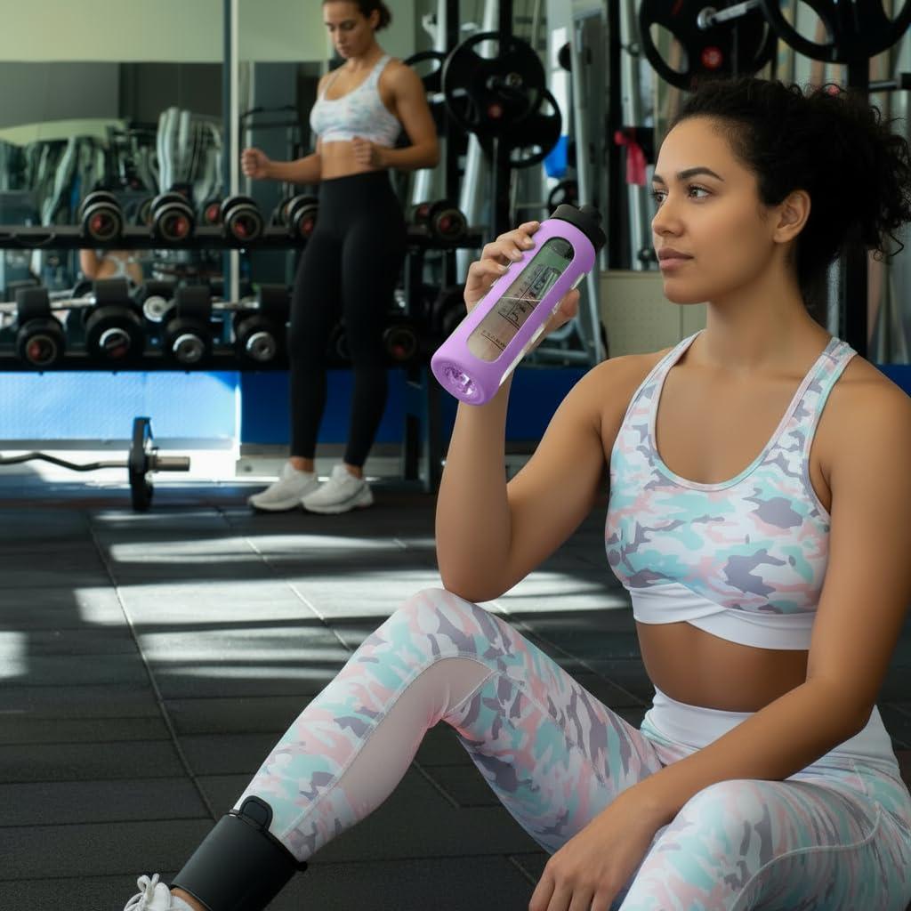 Asbirg Asbirg Fitness | Glass Protein Shaker | Protein Shaker | Drinking Bottle | with Spiral Ball | Pastel Purple