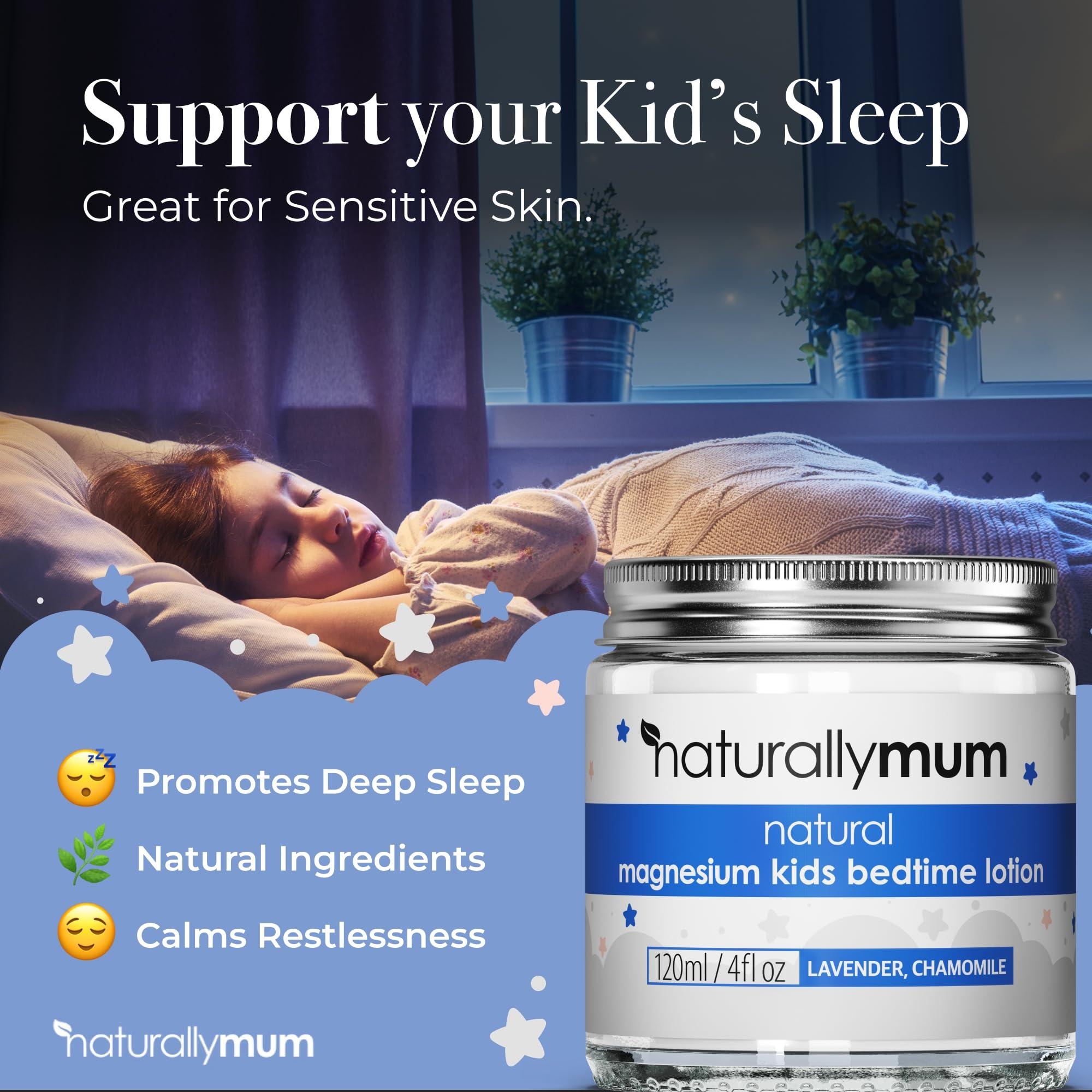 NaturallyMum Kids Magnesium Bedtime Lotion for Better Sleep | All-Natural Sleeping Aid for Children | Alternative to Melatonin | Lavender & Chamomile Essential Oil | 120ml