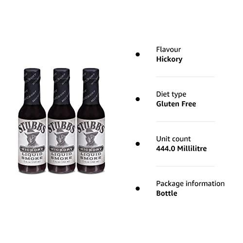 Stubbs Stubbs Hickory Liquid Smoke - Gluten-Free, Non-GMO Flavour Seasoning - Suitable for Vegans and Vegetarians, 148ml (Pack of 3)