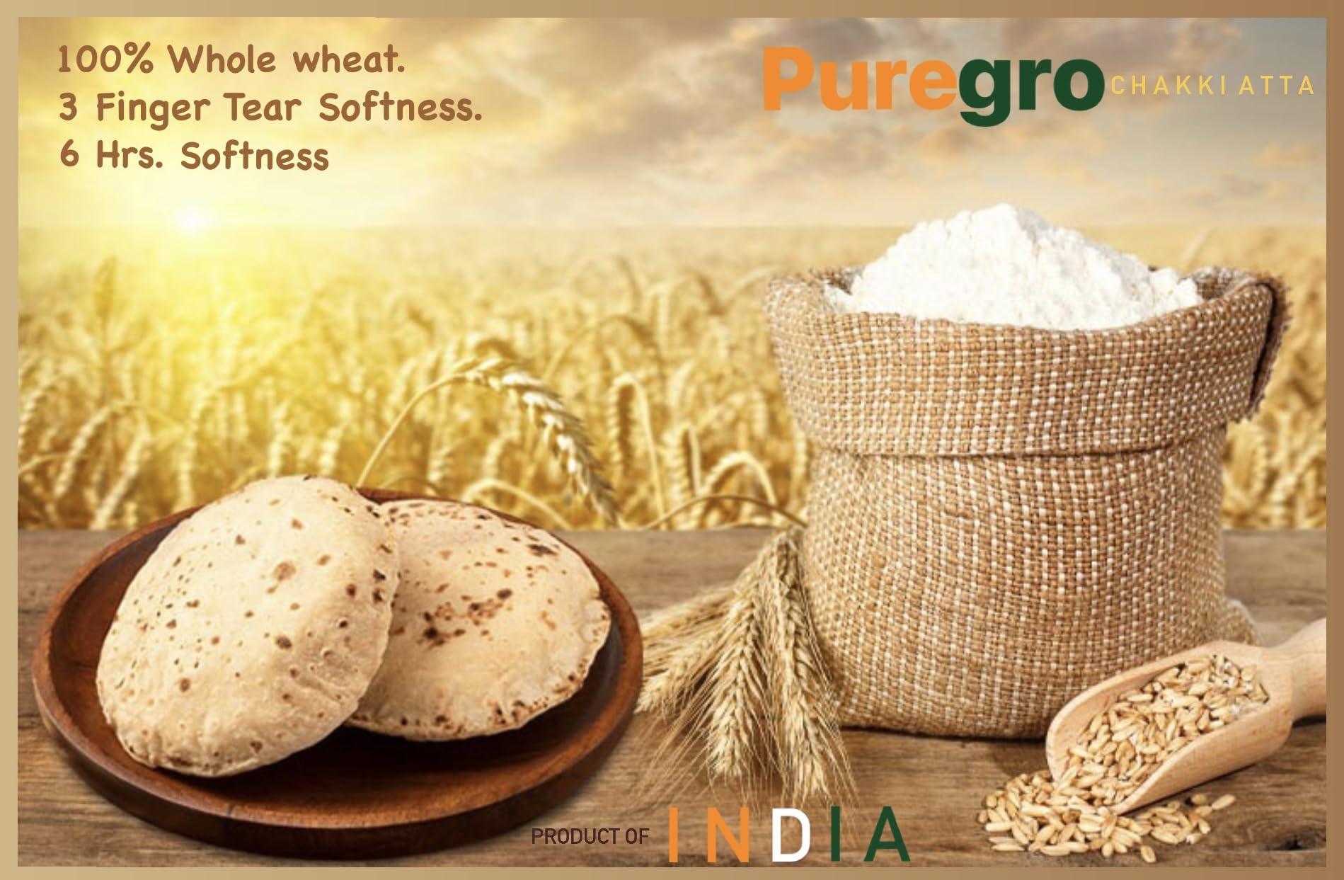 Puregro Puregro CHAKKI ATTA 10Kg | 100% Whole Wheat Traditional Indian Flour | Make Rotis & Chappatis.