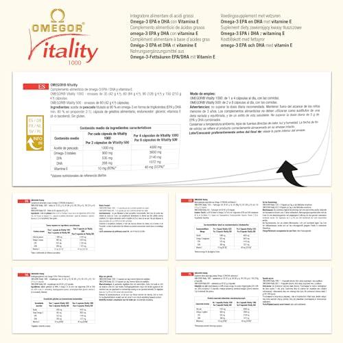 OMEGOR OMEGOR Vitality 1000-90 Capsules - Omega-3 with 800mg EPA/DHA per Capsule | The Only Omega-3 IFOS 5-Star Certified Since 2006 | 90% Omega-3 in rTG Form | High Dosage EPA and DHA