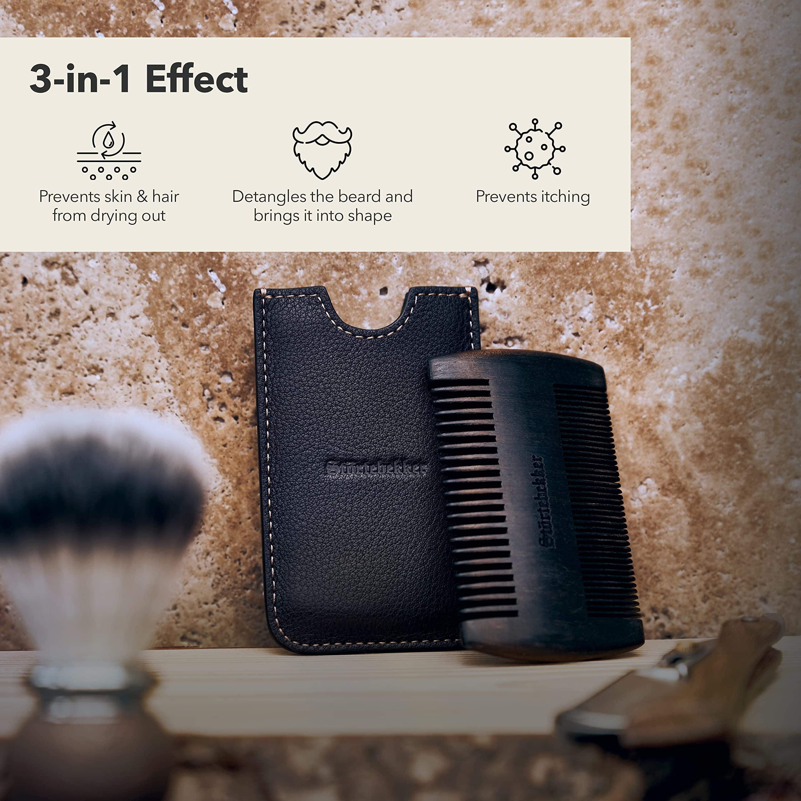 Strtebekker Shaving Accessories Strtebekker Premium Wooden Beard Comb with Handmade Leather Case Brings Any Beard in Shape thanks to Teeth on Both Sides