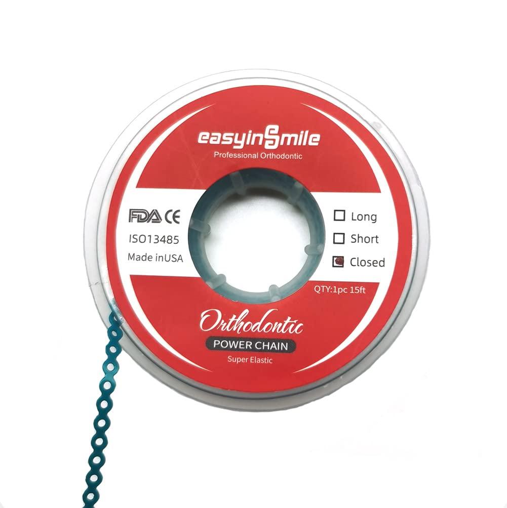 SNAWOP SNAWOP Dental Orthodontic Power Chain Multicolor Spool Elastic Rubber Bands for Teeth Braces (Closed, Turquoise)