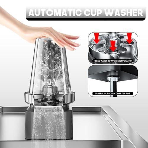 MaxtiL MaxtiL Automatic Cup Washer with Brush, Glass Rinser for Kitchen Sink, Bottle Washer, Faucet Glass Rinsing, 360 Rotary Jet, Brushed 304 Stainless Steel, for Home Bar Cafe black