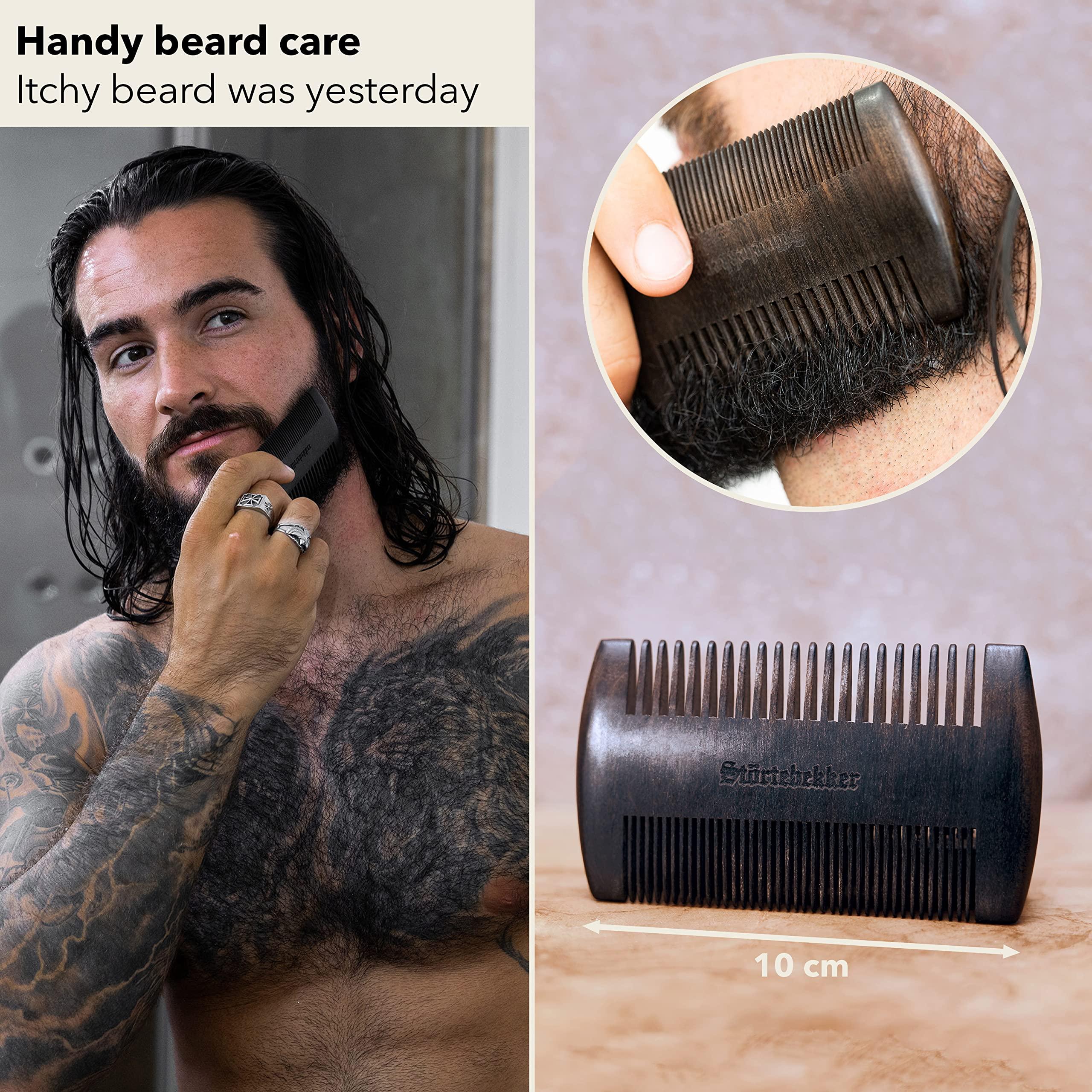Strtebekker Shaving Accessories Strtebekker Premium Wooden Beard Comb with Handmade Leather Case Brings Any Beard in Shape thanks to Teeth on Both Sides