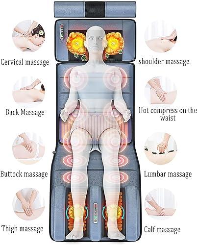 FreshCart Basics Massage Mat with Heat Pad,Full Body Massage Bed with Shiatsu Neck Massage Pillow,10 Vibrating Motors Massagers for Neck & Back Massage Cushion H(Grey Flannel)