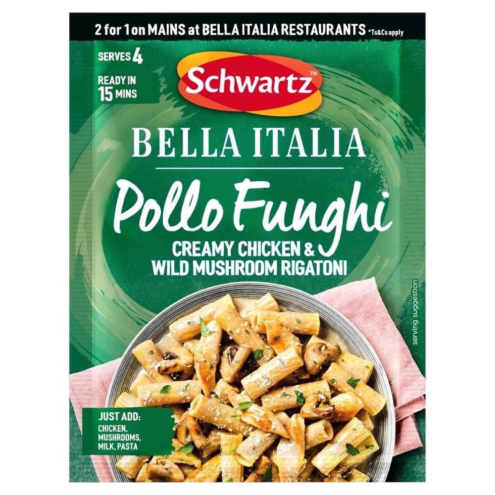 Schwartz Schwartz x Bella Italia Pollo Funghi Creamy Chicken & Wild Mushroom Rigatoni Recipe Mix, 30g