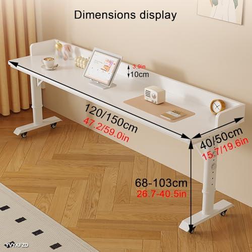 FreshCart Basics Mobile Overbed Table with Wheels, Bedside Table King Size, Over Bed Table Adjustable Height, Standing Medical Over Bed Desk with Heavy Duty Metal Legs (Color : A, Size : 120x50cm/47.2x19.6in
