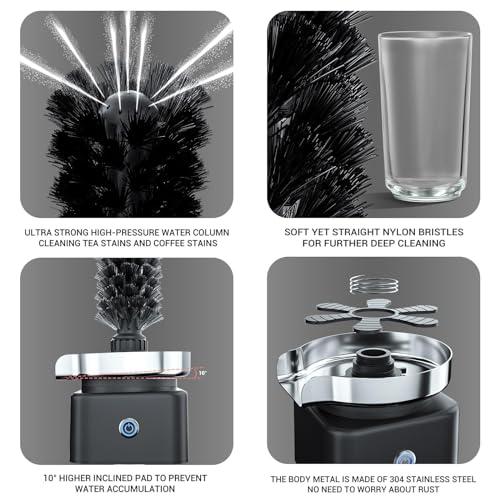 MaxtiL MaxtiL Automatic Cup Washer with Brush, Glass Rinser for Kitchen Sink, Bottle Washer, Faucet Glass Rinsing, 360 Rotary Jet, Brushed 304 Stainless Steel, for Home Bar Cafe black