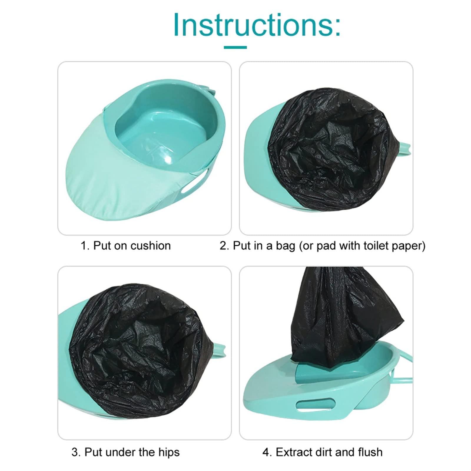 QCLUEU QCLUEU Portable Toilet Bedpan, No Spill Or Splash Design, with Soft Cushion and Cleaning Brush PP Bed Pan, for Hospital or Home Use of the Elderly and Bedridden Patients