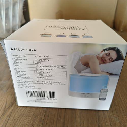 Dailyart 700ML Essential Oil Diffuser, Remote Control Aromatherapy Diffuser with 7 LED Light Colors, Adjustable Mist Mode and Waterless Auto-Off Oil Diffusers Humidifier, Diffusers for Home Bedroom Yoga Sleep