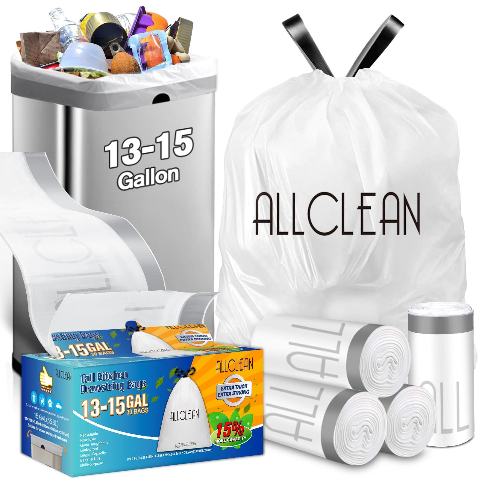 ALLCLEAN 15 Gallon Trash Bags Kitchen Tall Drawstring