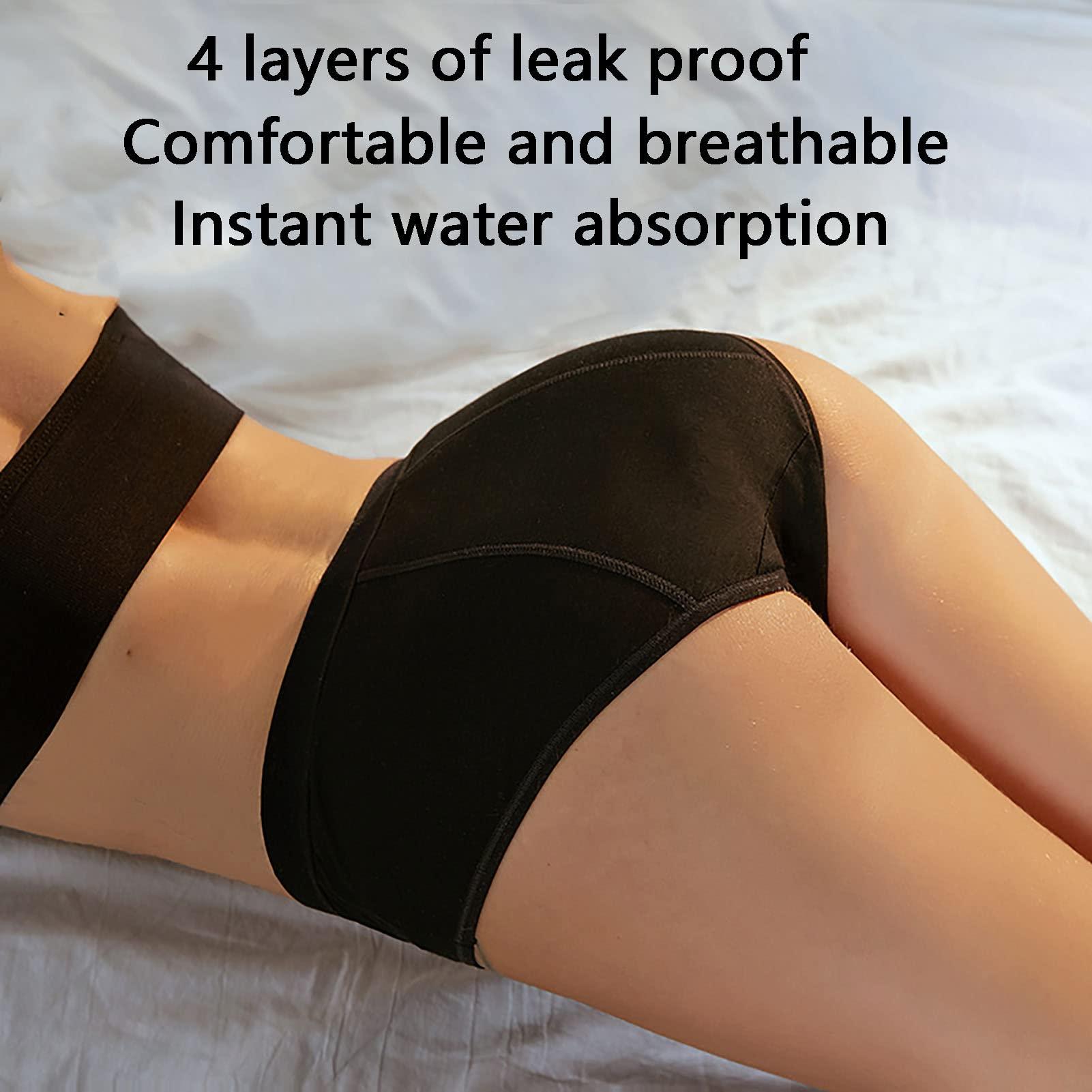 Bias&Belief Plus Size Menstrual Period Panties 3 Pack Women Underwear Leak Proof Cotton Briefs Urinary Incontinence Briefs Washable Urinary Reusable Special Needs for Women,Teenages,2XL,Black