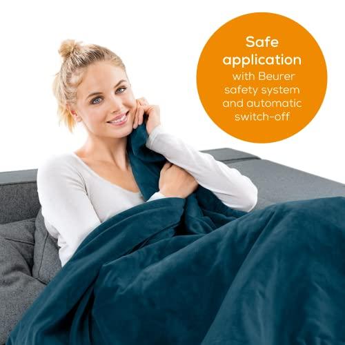 Beurer Beurer HD 75 Ocean Electric Blanket, Cuddly Soft Heat Blanket, 6 Temperature Settings, Machine Washable, with Automatic Shut-Off and Extra Safe, Teal, 180 x 130 cm