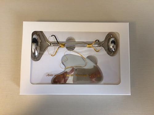 SV life Facial Roller + Gua Sha Stone Set 304 Stainless Steel | Metal Tools Kit for Body Massage, Face, Eyes, Chin, Back, Cellulite Legs | GuaSha Cold Effect Roller