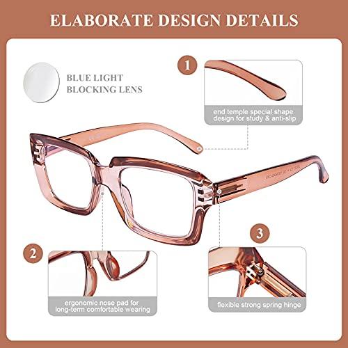 DOOViC DOOViC Reading Glasses 1.75 - Blue Light Blocking Computer Readers Glasses Oversize Frame for Women (Champagne,Rectangular)