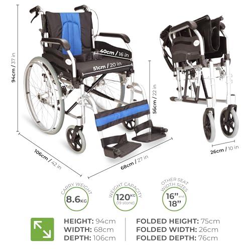 Elite Care Lightweight Aluminium Folding self Propel Wheelchair with 20-inch Extra Wide seat ECSP01-20
