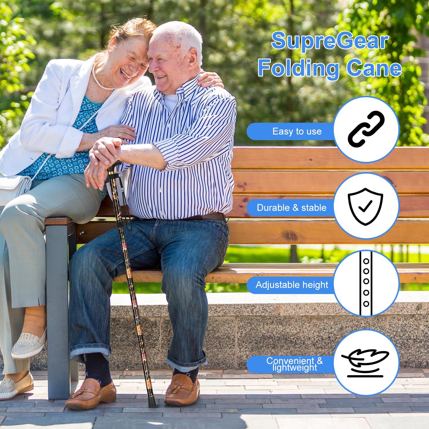 supregear supregear Walking Stick - Adjustable Folding Walking Sticks for Women and Men - Lightweight Portable Collapsible Balancing Aid - Travel Cane for Ladies Elderly Adults, Black Floral