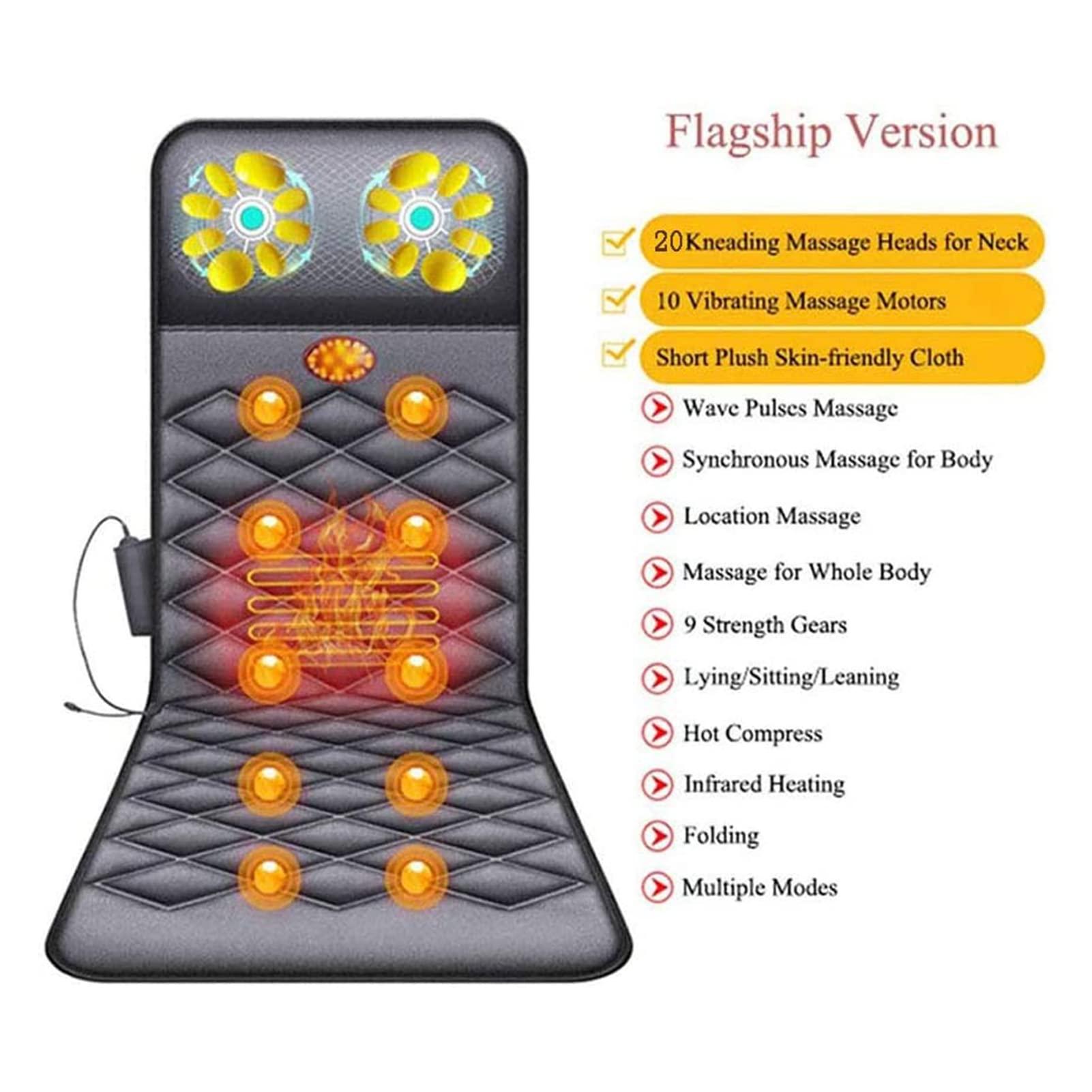 KOHARA KOHARA Heating Pads Full Body Massage Mat with Heat 20 Neck Kneading Massage Heads, Full Body Massage Heating Chair Pad Mattress Cushion for Relieving Back Lumbar Leg Pain Full
