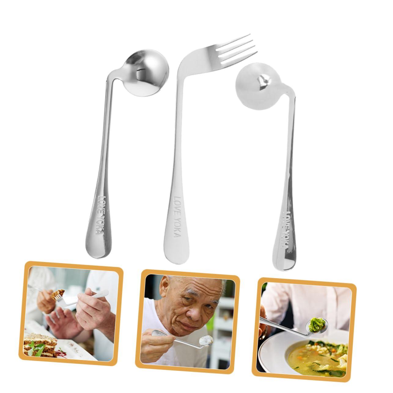 GRADENEVE GRADENEVE Stainless Steel Left-Handed Spoon Fork Set Angled Spoon for Easy Eating Curved Fork Aid Spoon for Elderly