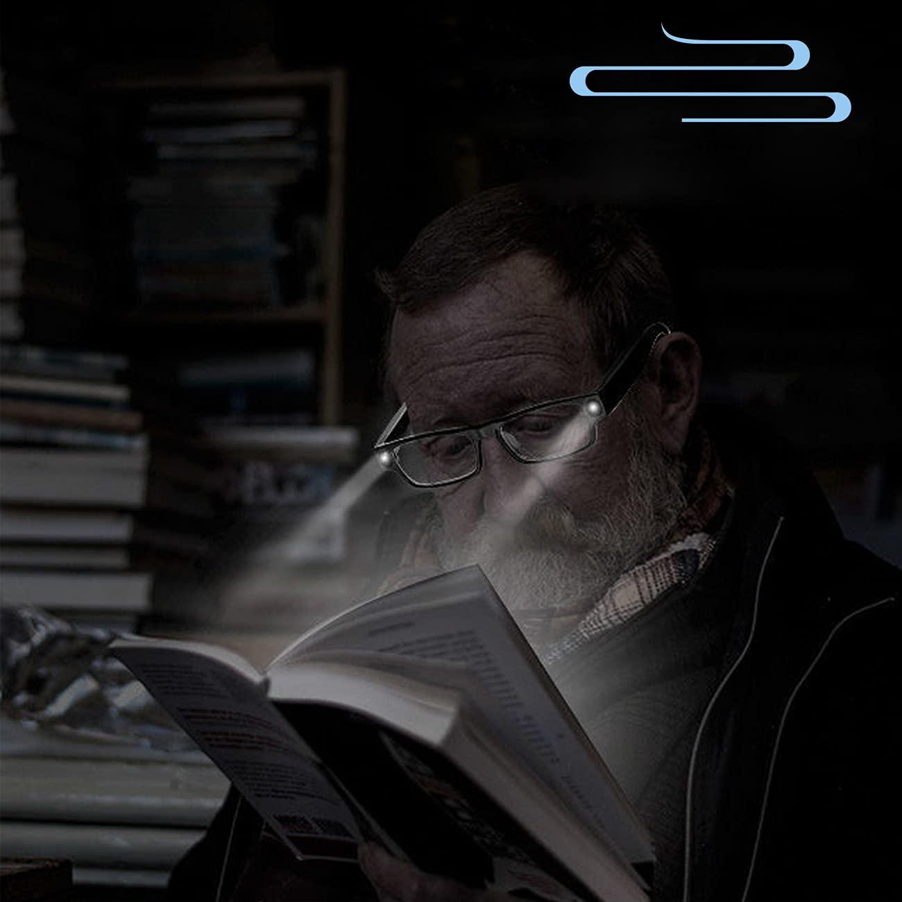 Lnobern ZhiLianZhao Reading Glasses with Led Light, Magnifying Eyeglasses with USB Charging, Not Easy to Break, Easy to Carry for Unisex Lighted Nighttime,Black,3.5