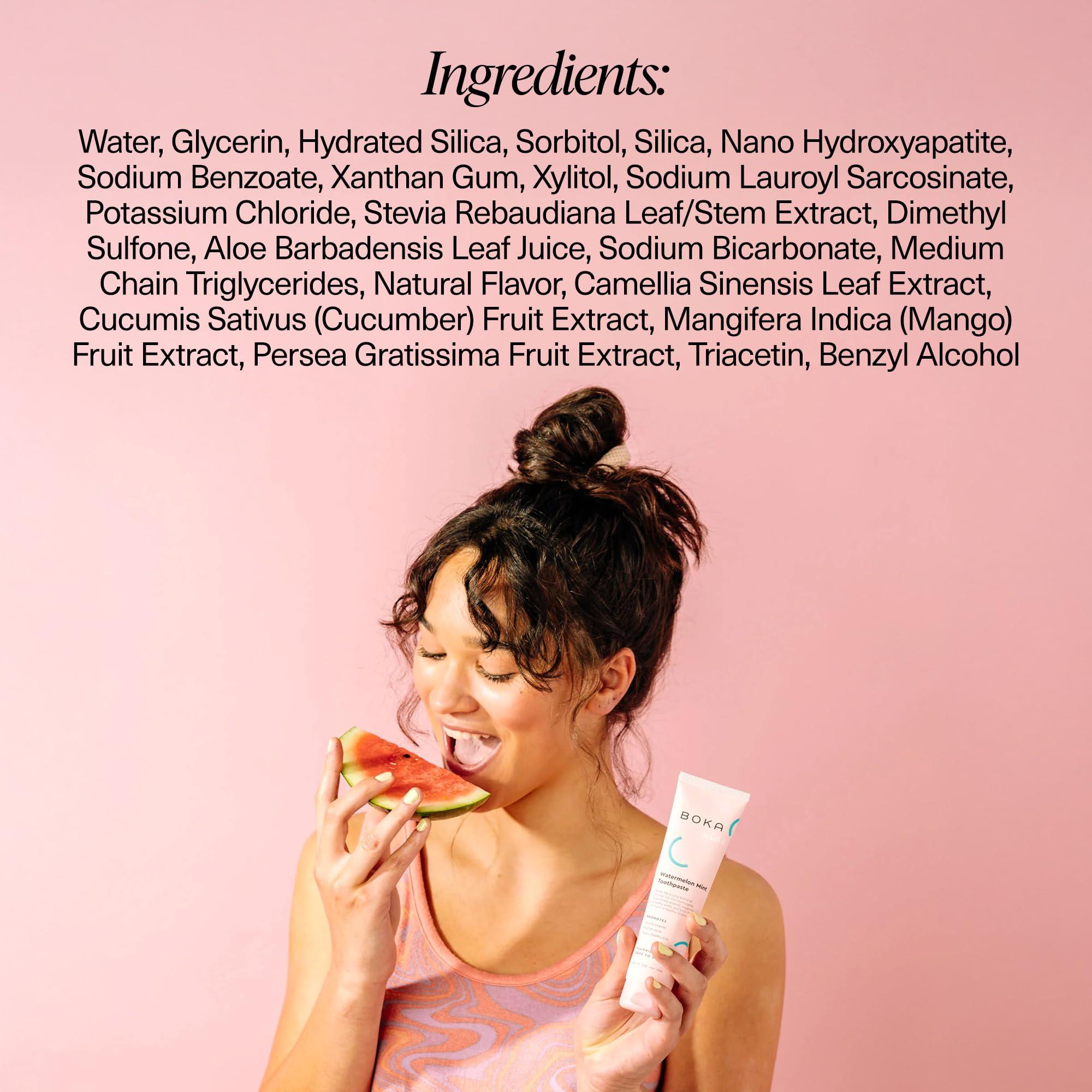 Boka Boka Natural Kids Toothpaste, Fluoride Free - Nano Hydroxyapatite for Remineralizing, Sensitive Teeth, & Whitening - Dentist Recommended Oral Care - Watermelon Mint, 120ml (Pack of 1) - Made in USA