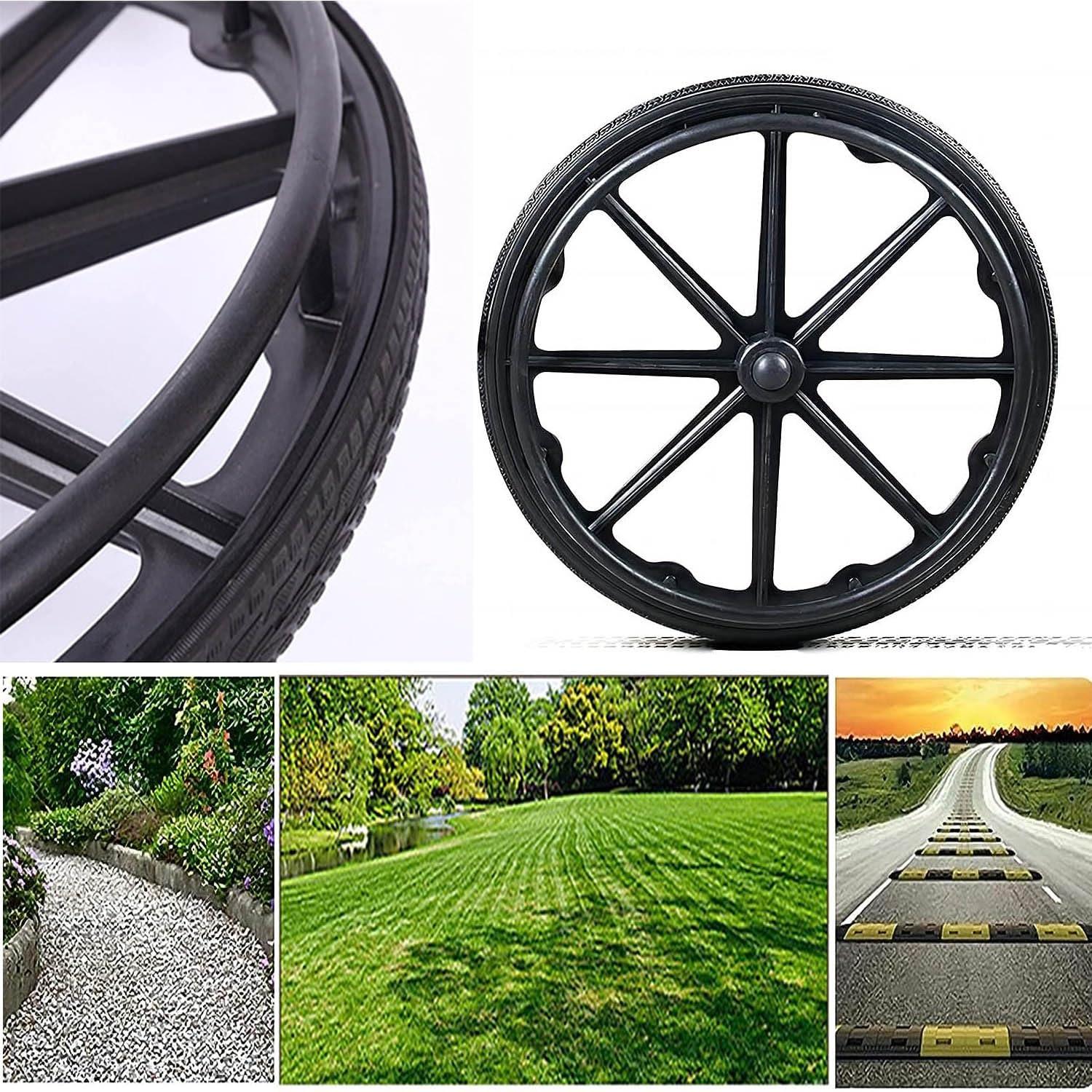 W.H HOME 24" Wheelchair Wheels Non-Pneumatic (Pair), 241 3/8 Rear Wheel Replacement Parts, Polyurethane Solid Tires for Most Manual Wheelchairs, 12mm Bearing Hole