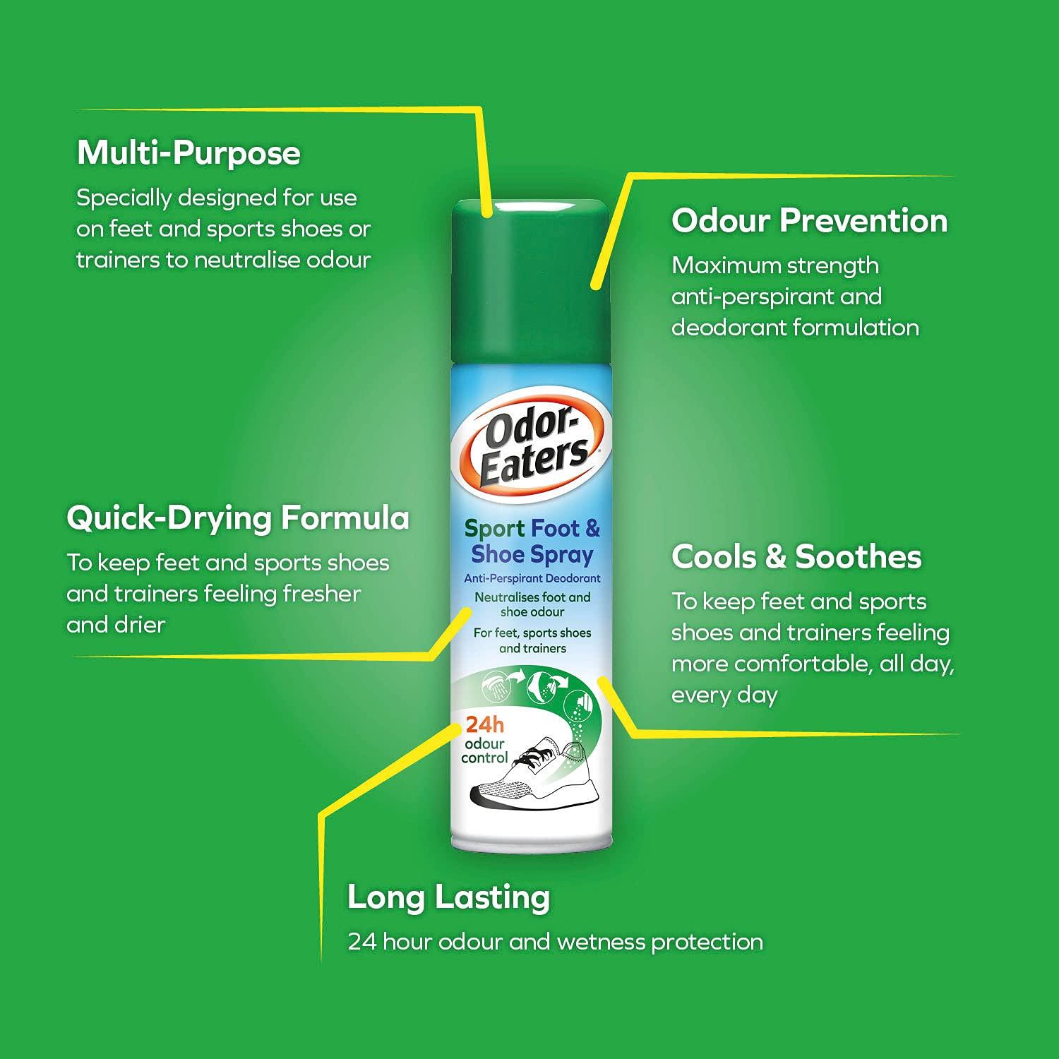 Odor-Eaters Odor-Eaters, 24 Hour Odour Destroying Antiperspirant Foot and Shoe Spray for Sport Shoes, Pack of 6