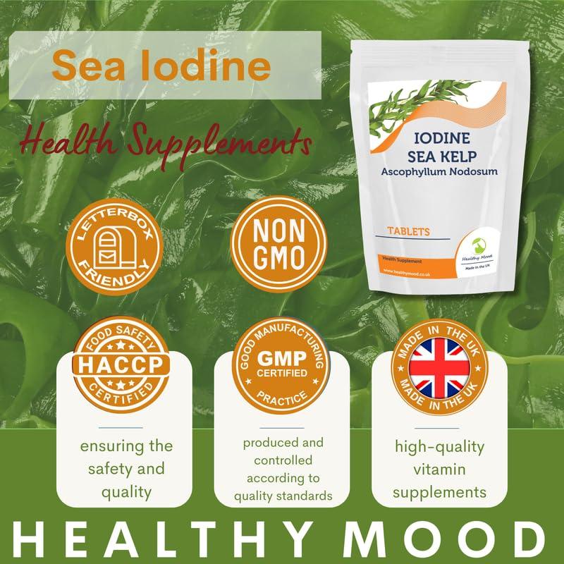 Healthy Mood Kelp 500mg Tablets Natural Iodine Source for Thyroid Support & Metabolism 90 Tablets