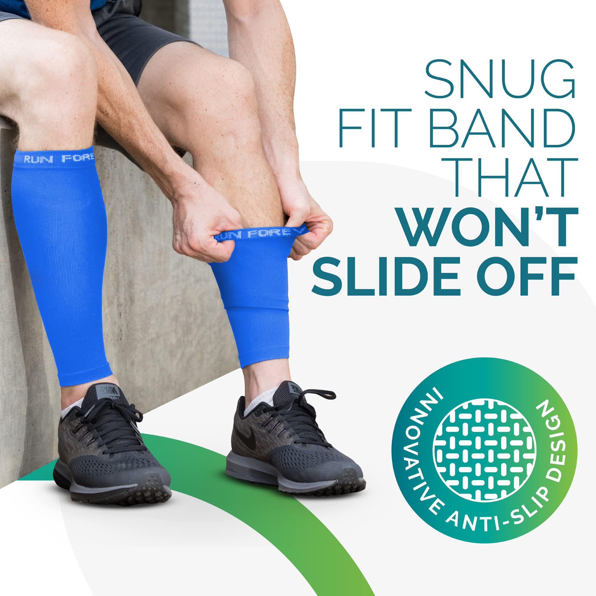 Run Forever Run Forever Sports Calf Compression Sleeves - Leg Compression Socks for Shin Splint, Varicose Vein & Calf Pain Relief (Blue, Medium)