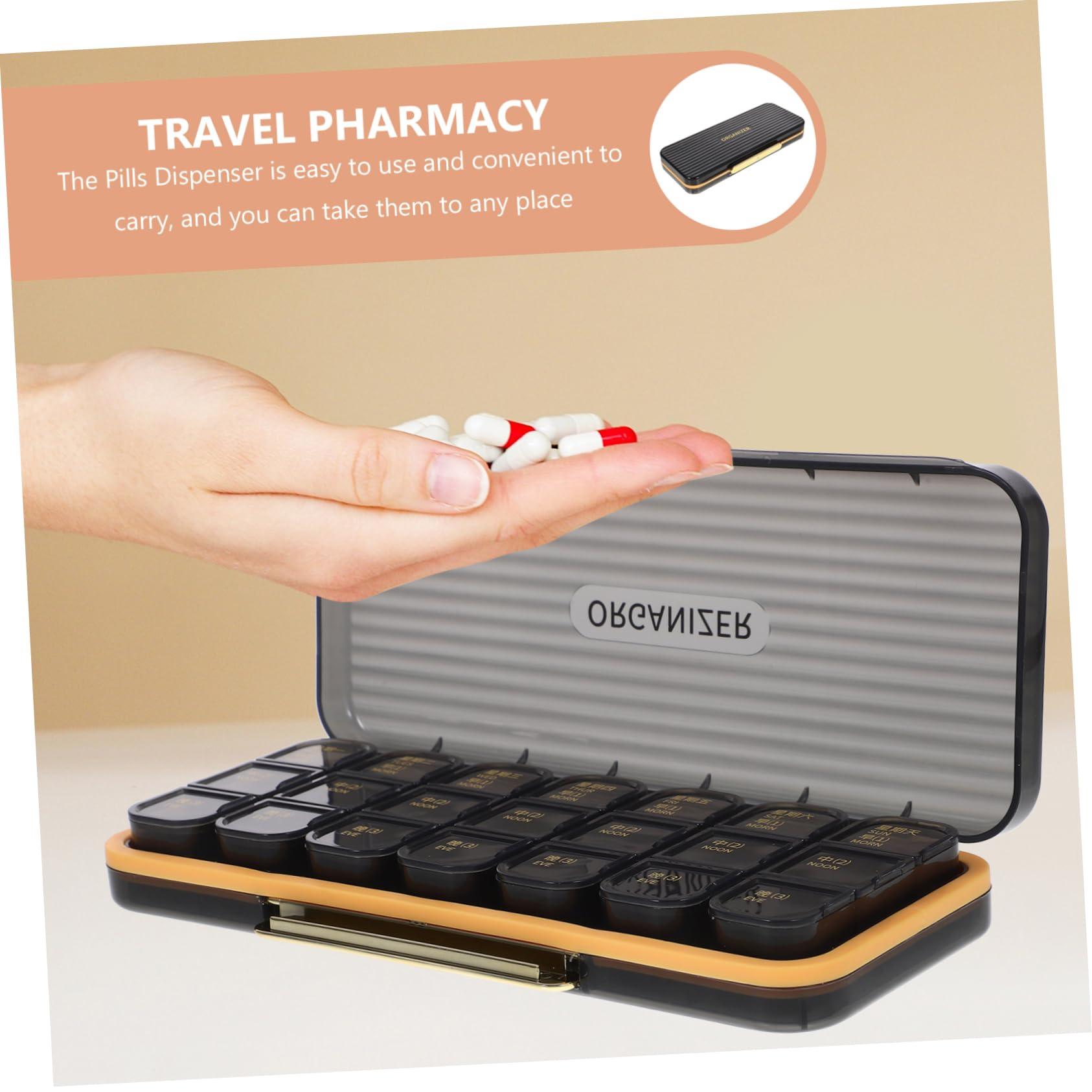 GOOHOCHY GOOHOCHY Portable Weekly Pill Organizer Compartments Travel-Friendly Medicine Storage Box for Easy Dispensing for Seniors and Outdoor Use Black