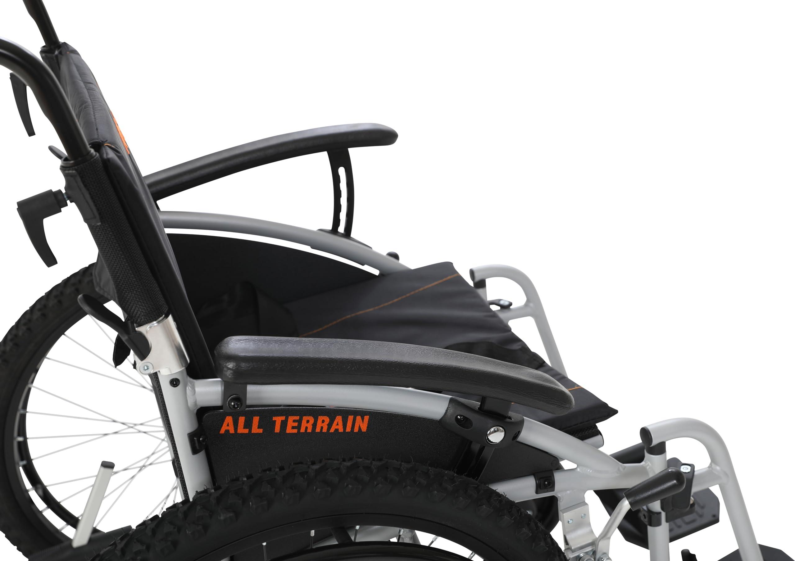 MobiQuip MobiQuip All Terrain, Lightweight, Folding, Manual Self Propelled Aluminium Wheelchair, Quick Release Wheels, Silver Frame, 18 inch Seat.