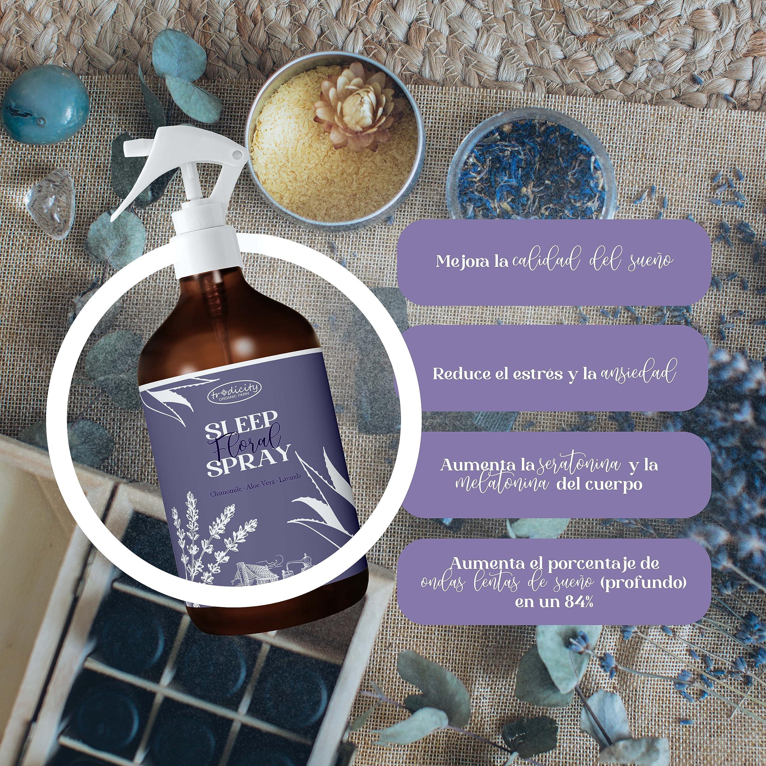 tradicity ORGANIC FARM Deep Sleep Pillow Spray for a Better Sleep 250ml Pillow Mist Lavender (Relaxing), Aloe Vera (Oxygen) and Chamomile (Calming) Essential Oils Bedtime Sleeping Mist Calm Down Sleep Spray