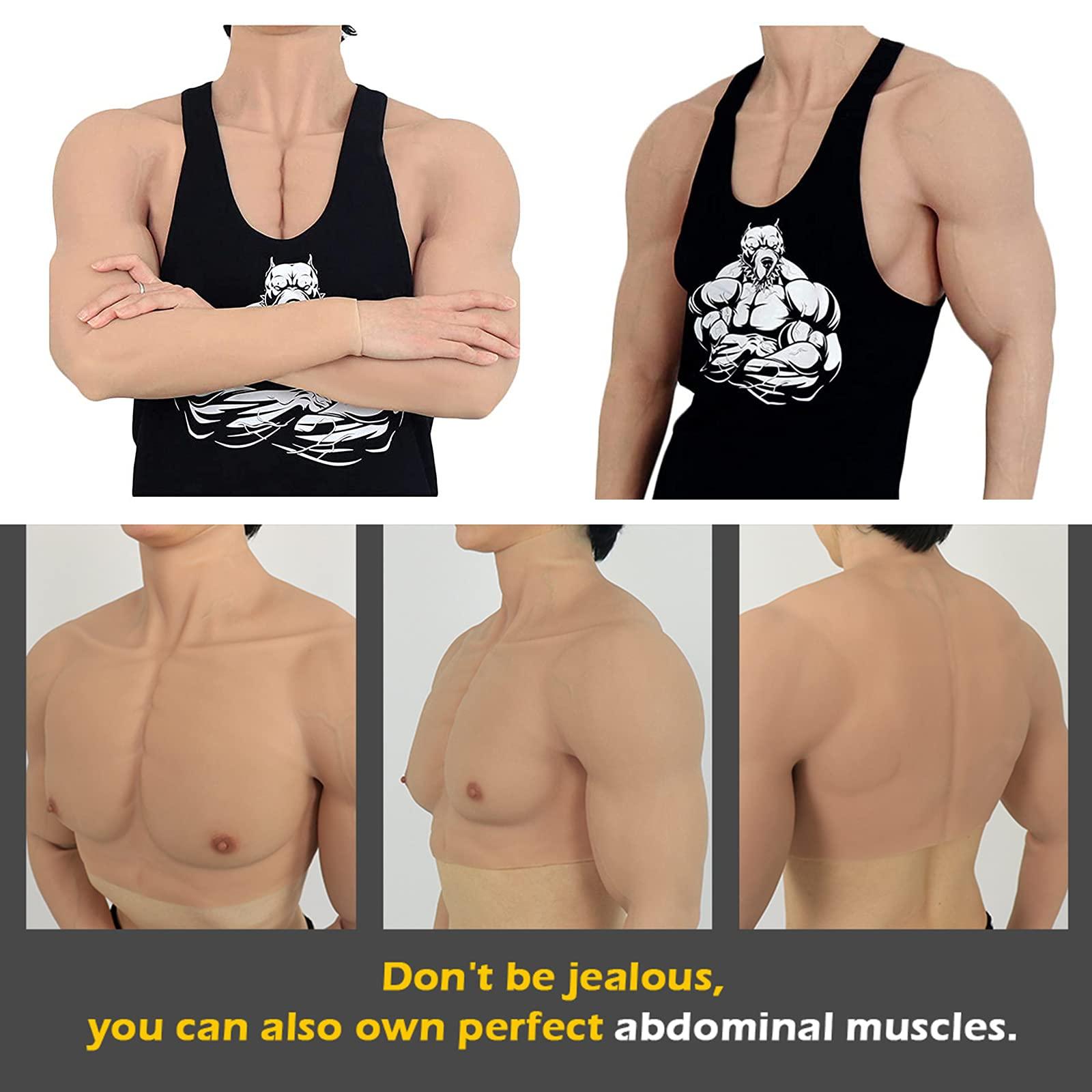 PROPFE PROPFE Realistic Silicone Muscle Chest with Arms Fake Muscle Suit for Crossdress Transgender Men's Upper Piece Pectoralis Cosplay