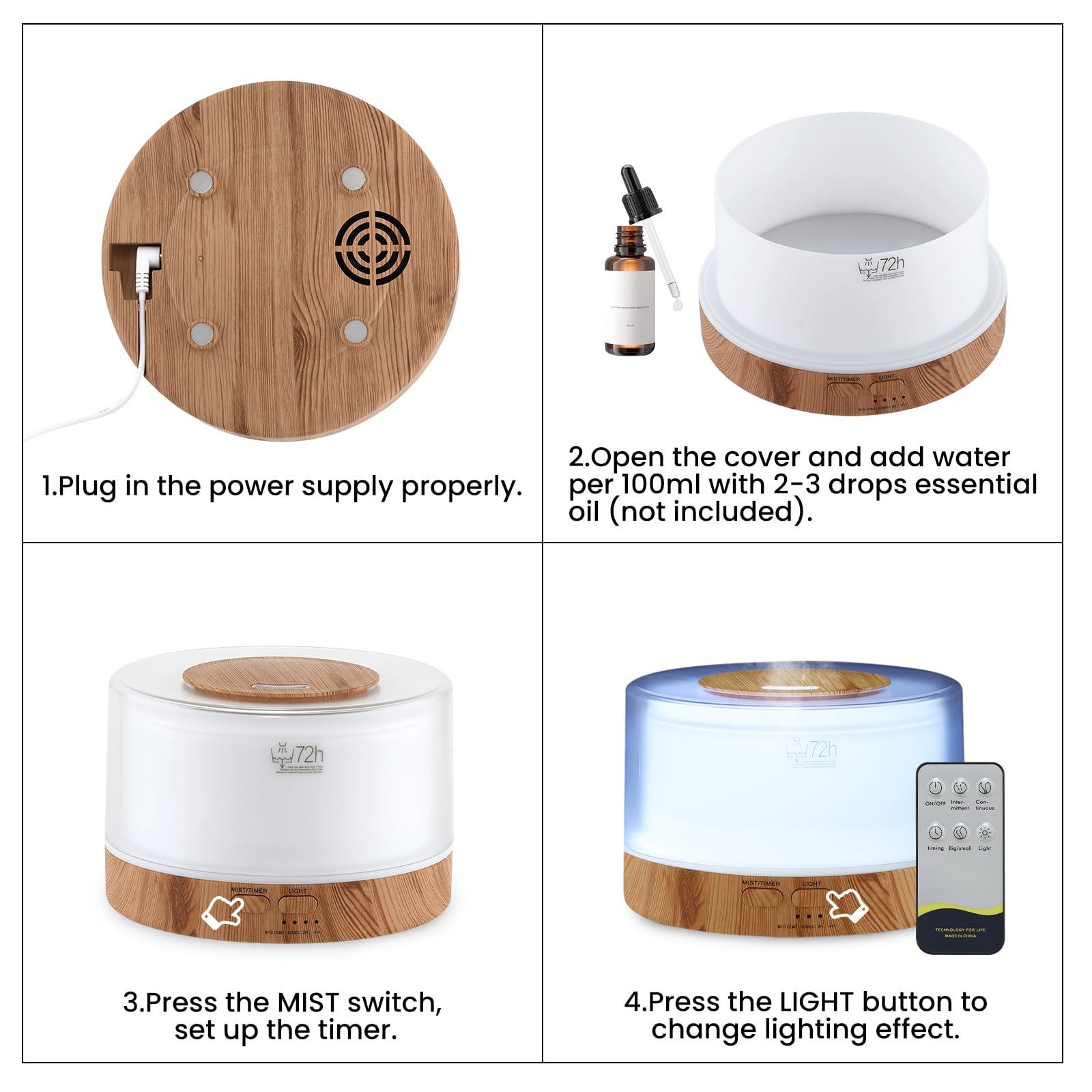 Dailyart 700ML Essential Oil Diffuser, Remote Control Aromatherapy Diffuser with 7 LED Light Colors, Adjustable Mist Mode and Waterless Auto-Off Oil Diffusers Humidifier, Diffusers for Home Bedroom Yoga Sleep