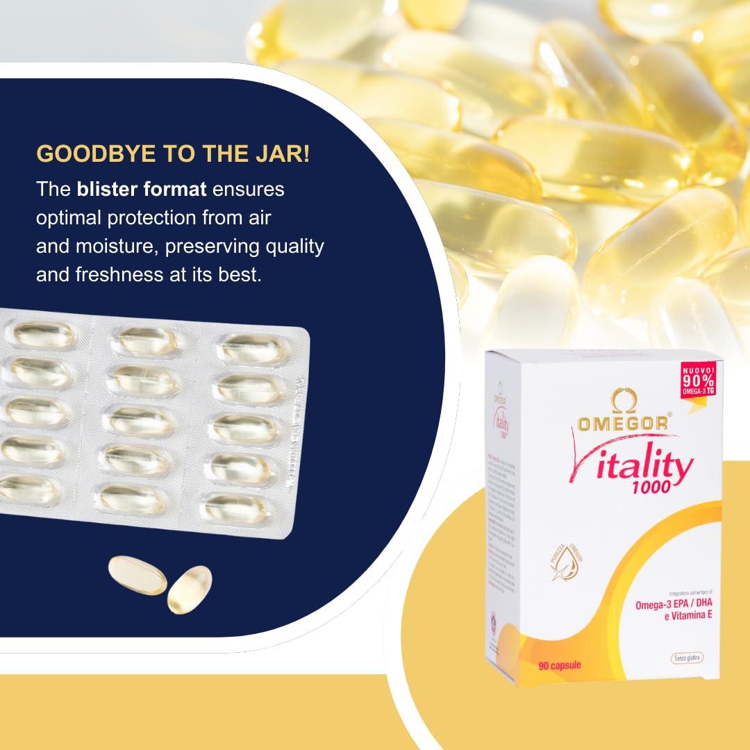 OMEGOR OMEGOR Vitality 1000-90 Capsules - Omega-3 with 800mg EPA/DHA per Capsule | The Only Omega-3 IFOS 5-Star Certified Since 2006 | 90% Omega-3 in rTG Form | High Dosage EPA and DHA