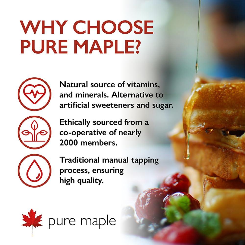 Pure Maple Pure Canadian Maple Syrup - Grade A - Ideal Topping for Porridge, Ice Cream, Fruit, Pancakes - 100% Natural Sweetener - 264g / 200ml (200ml, Dark)