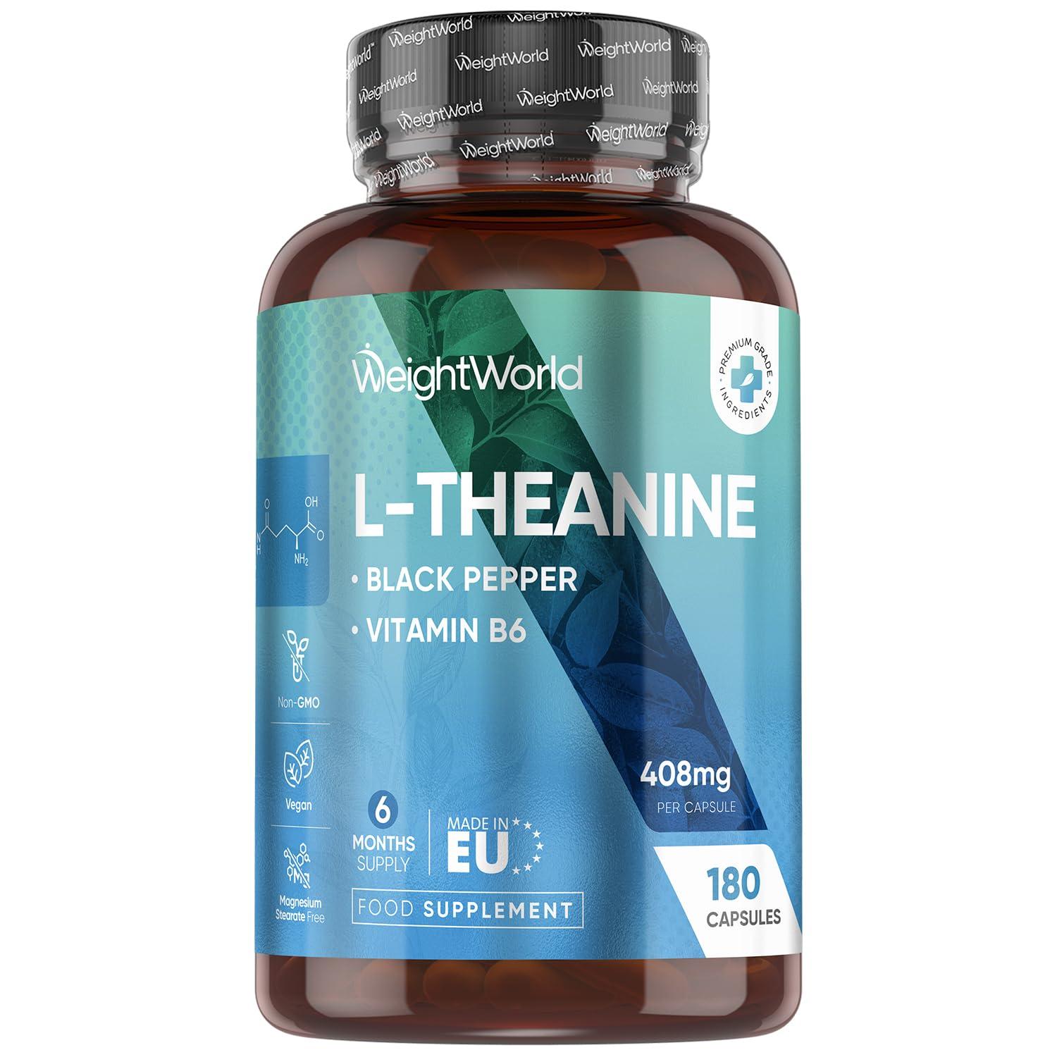 WeightWorld L Theanine with Lemon Balm 500mg - 180 Vegan Capsules - Natural Nootropics L-Theanine Supplements - High Strength L-Theanine Capsules - 6 Months Supply - Alternative to Coffee - Non GMO & Gluten Free
