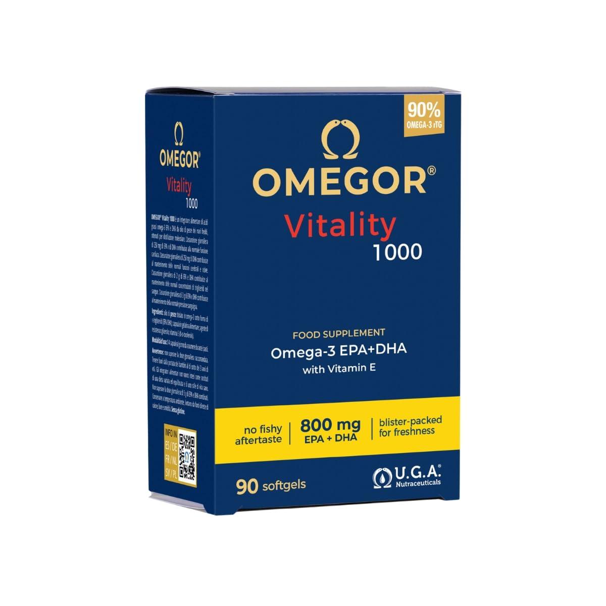 OMEGOR OMEGOR Vitality 1000-90 Capsules - Omega-3 with 800mg EPA/DHA per Capsule | The Only Omega-3 IFOS 5-Star Certified Since 2006 | 90% Omega-3 in rTG Form | High Dosage EPA and DHA